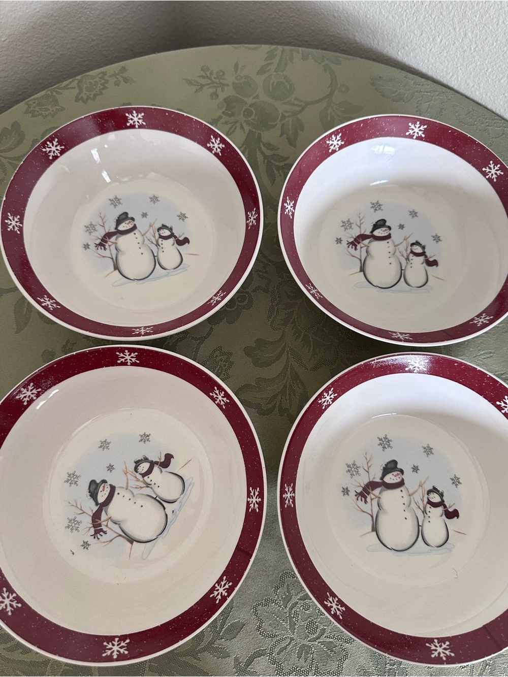 Royal Seasons Snowman Stoneware Cereal Soup Bowls Set of 4 Holiday Winter